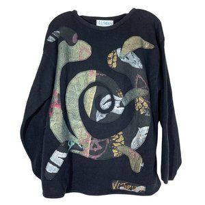 Vintage V.C. Torias Vintage Wearable Art Hand Painted Black Sweater HOT